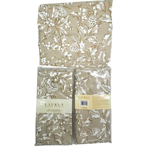 Lauren Ralph Lauren‎ Home Decor Bowen Neutral Pinecone Holly 11 Napkin Set - Picture 1 of 7